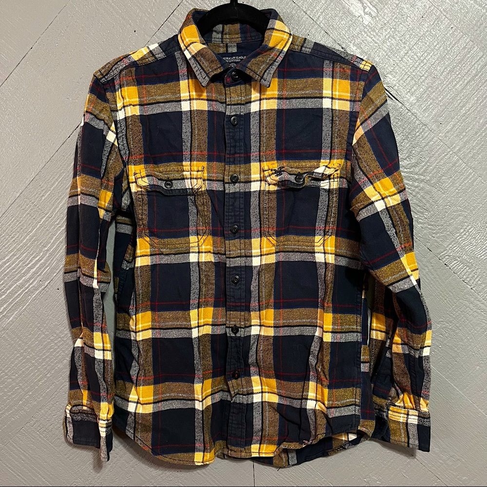 American Eagle Flannel | Blue and Yellow Women’s Athletic Fit | Size Small